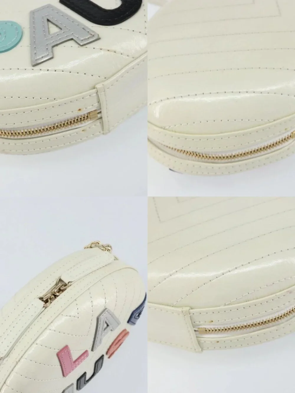CHANEL V Stitch Chain Shoulder Bag Leather White Gold CC Auth 144830SAV